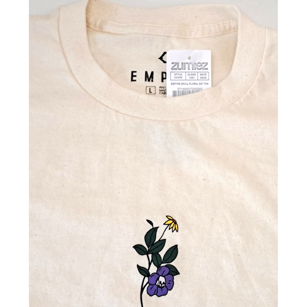 Empyre Skull Floral T-shirt Mens L Cream‎ 100% Cotton  NEW with Tags